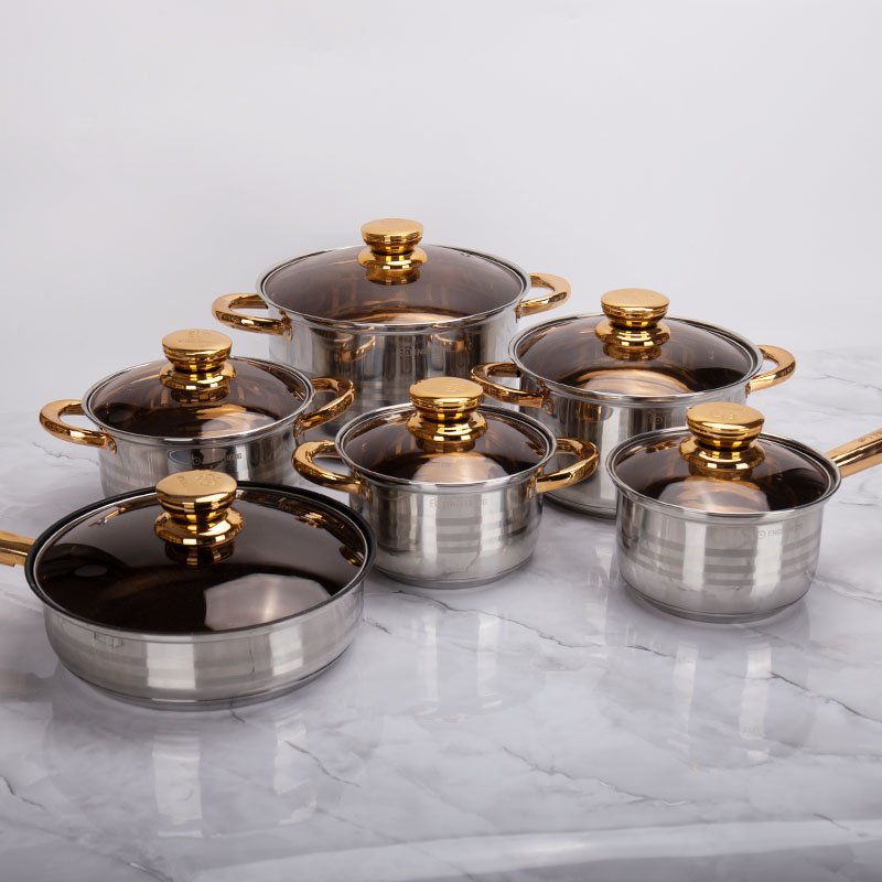 Hot selling 12pcs German style kitchen items pot set cookware set cooking stainless steel cookware sets kitchenware
