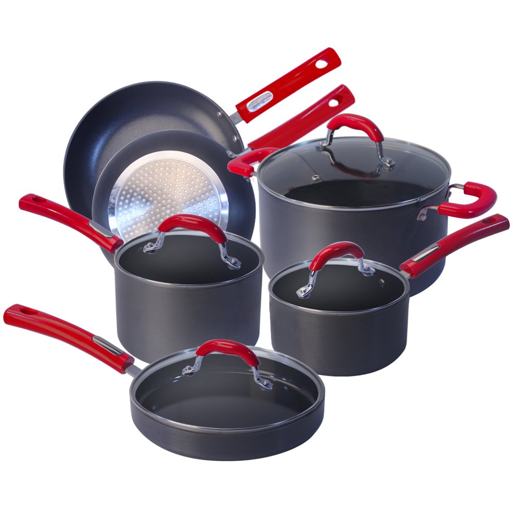 12Piece Italian design Cucina Hard-Anodized Aluminum non-stick cookware set with silicone handle soft hold