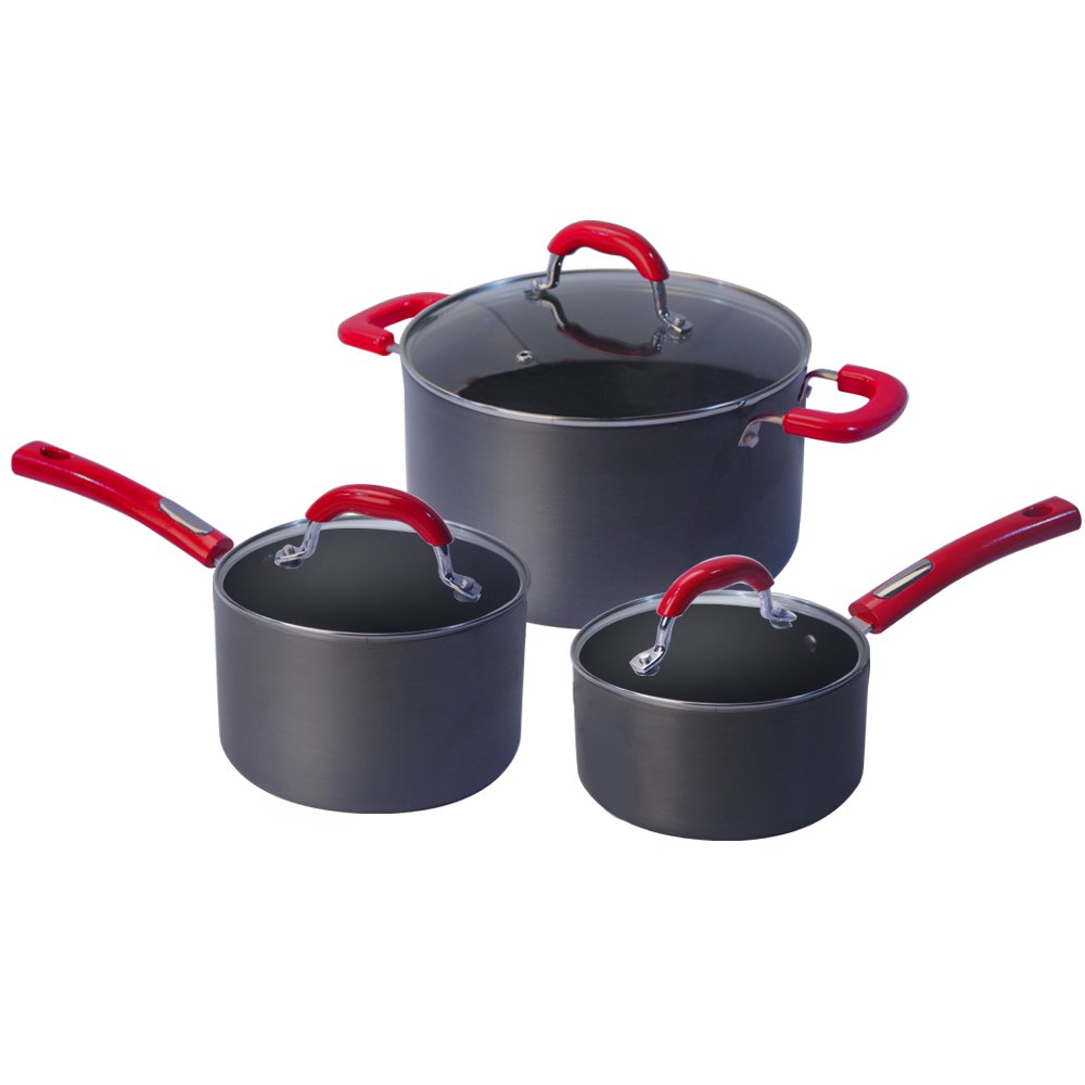 12Piece Italian design Cucina Hard-Anodized Aluminum non-stick cookware set with silicone handle soft hold