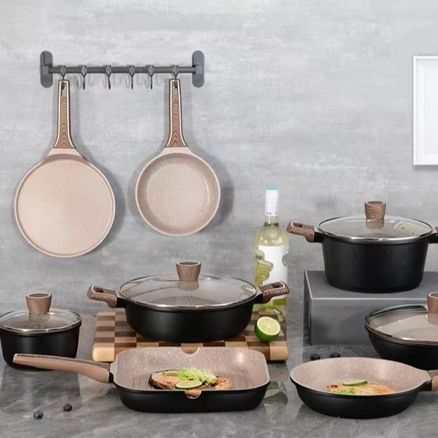 OEM Die Casting Aluminum Induction Bottom Non-Stick Coating Pan And Pot Cookware Set With Detachable Handle