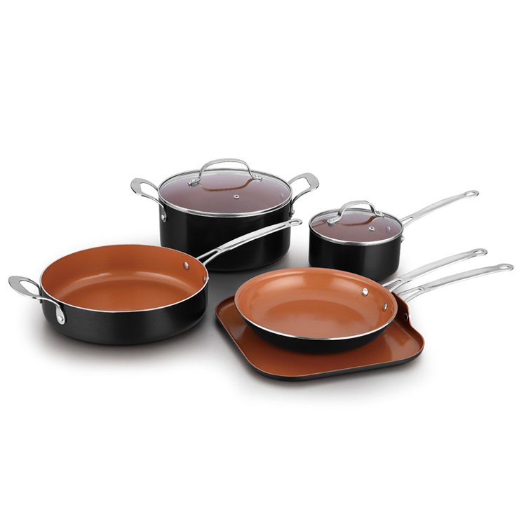 7 pcs Cookware sets Coppery color Healthy Ceramic Coating cookware sets High Quality Cooking Pot set hot sale frypan casserole