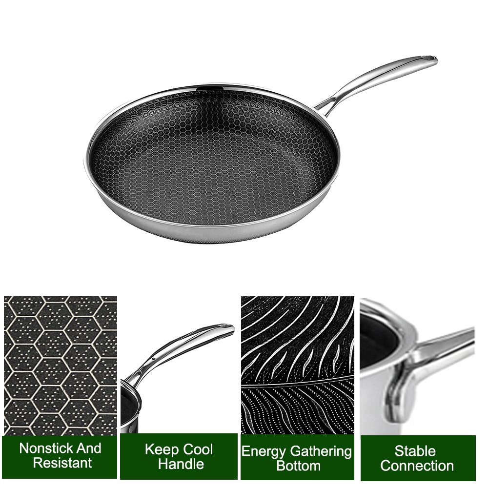 Best Selling 3 Pcs Stainless Steel Fry Pan Modern Honeycomb Nonstick Cookware Set Kitchen Cooking Pans