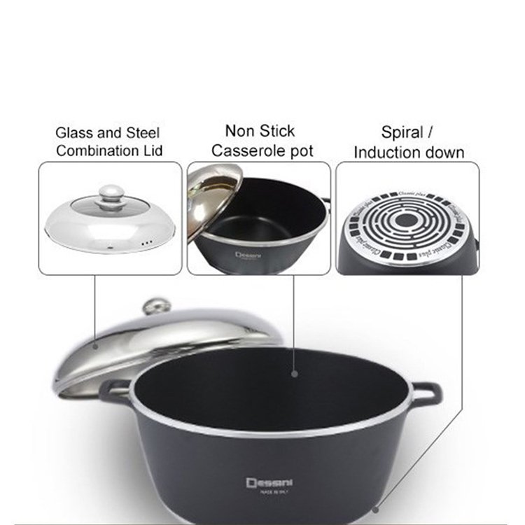 Black Red Die Cast Aluminum Large 40CM Casserole Non Stick Cooking Pot Big Nonstick Cookware Set for Cooking