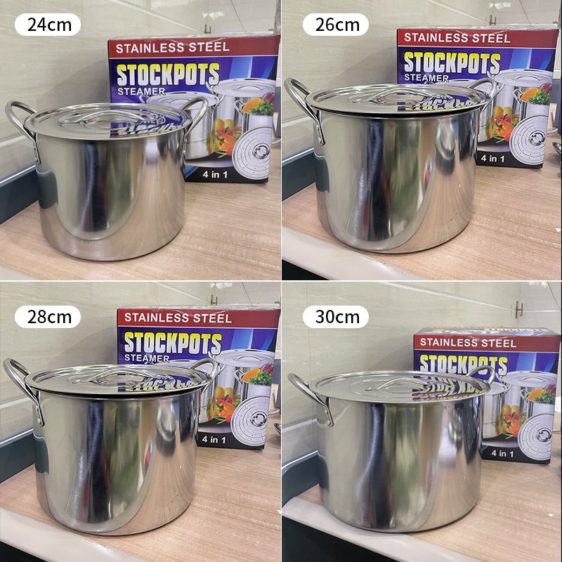 Wholesale Large Deep Stainless Steel 24/26/28/30 Cookware Set Classic Design Stock Pot with Double Handle for Cooking