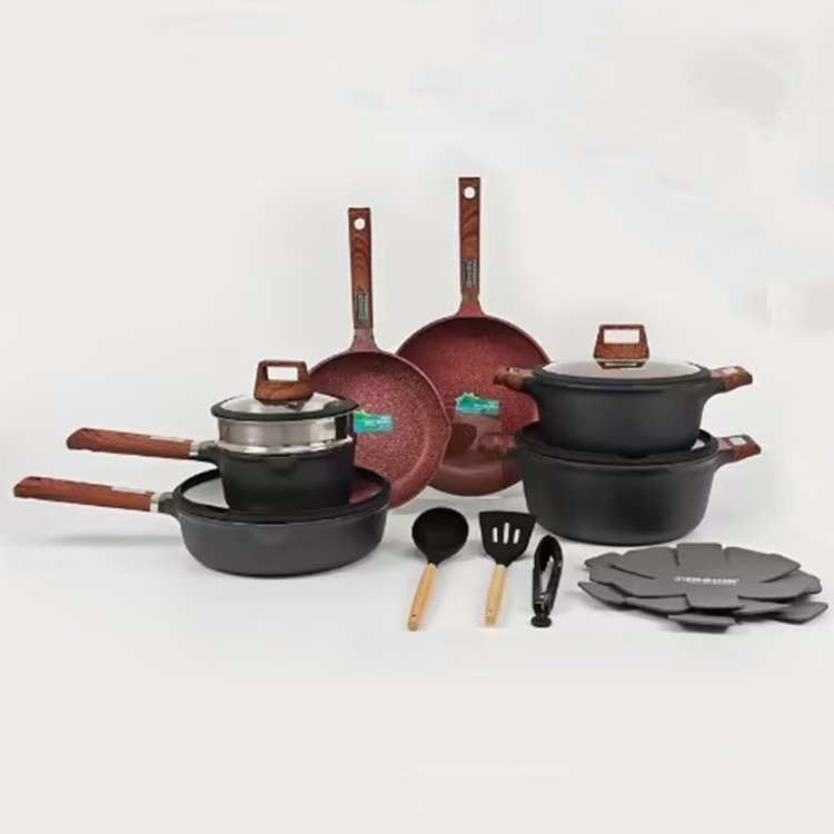 New Design Marble Coated Aluminum Die-cast Nonstick Kitchen Utensil Cooking Pot Casserole Cookware Set Non Stick
