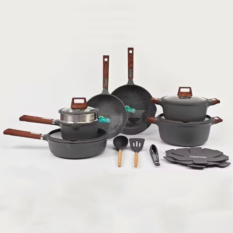 New Design Marble Coated Aluminum Die-cast Nonstick Kitchen Utensil Cooking Pot Casserole Cookware Set Non Stick
