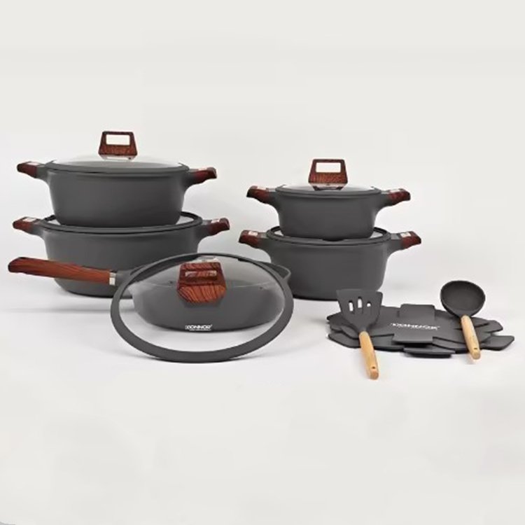 New Design Marble Coated Aluminum Die-cast Nonstick Kitchen Utensil Cooking Pot Casserole Cookware Set Non Stick