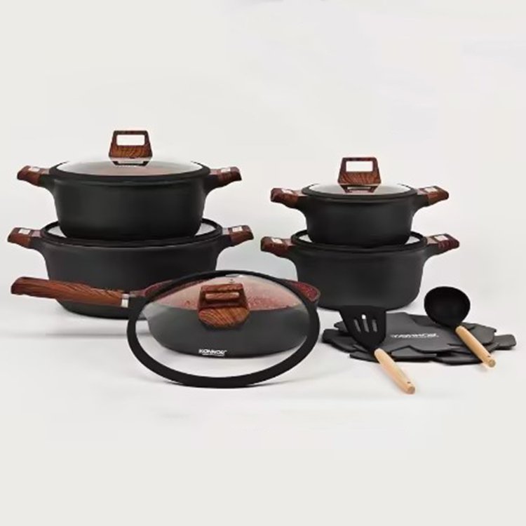 New Design Marble Coated Aluminum Die-cast Nonstick Kitchen Utensil Cooking Pot Casserole Cookware Set Non Stick