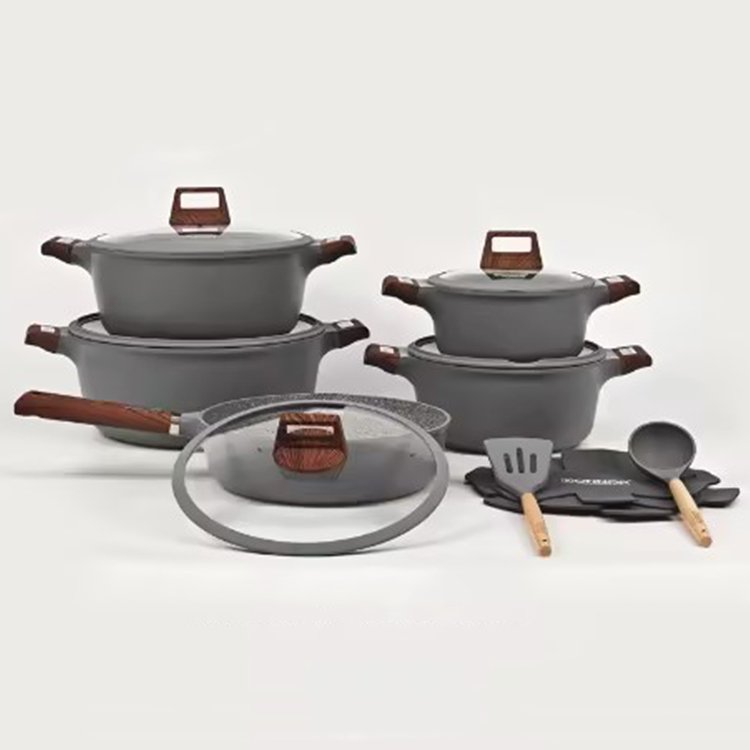 New Design Marble Coated Aluminum Die-cast Nonstick Kitchen Utensil Cooking Pot Casserole Cookware Set Non Stick