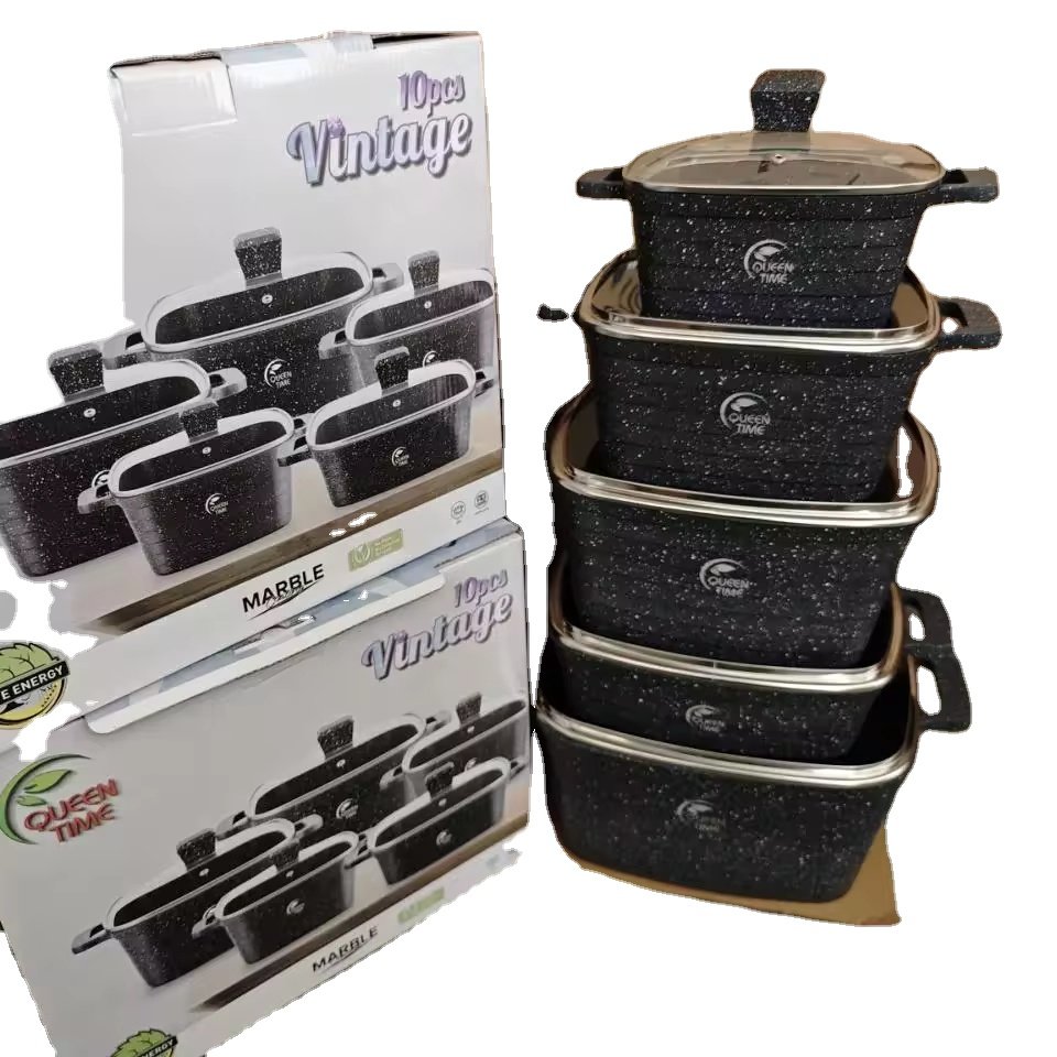 Non-Stick Inner Coating 10 pieces Granite Non Stick Cookware Set Home Use 20+24+28+32+28cm Cooking Pot
