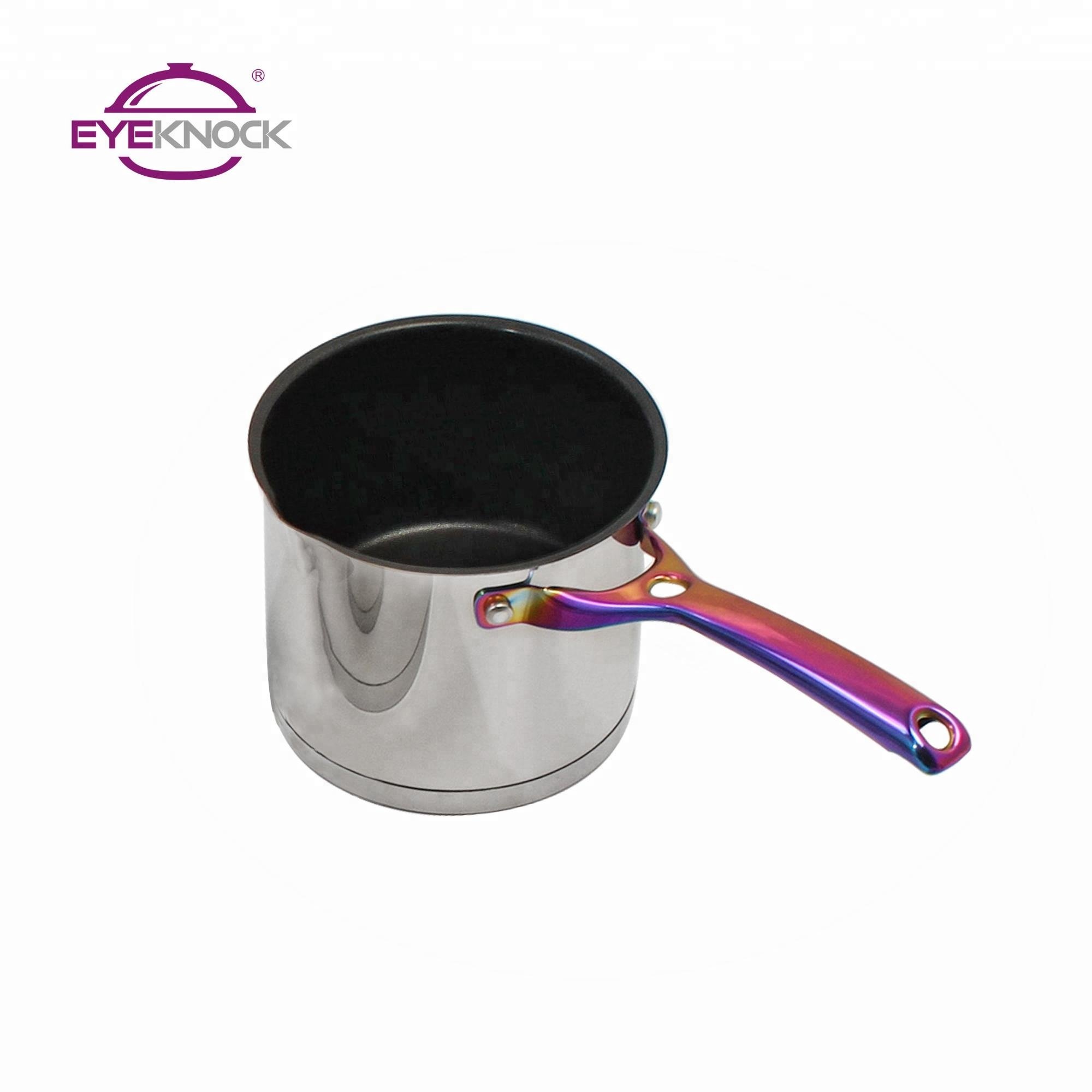 Hot sale 18 10 stainless steel colorful handle casserole saucepan set straight shape cooking pot induction bottom cookware set