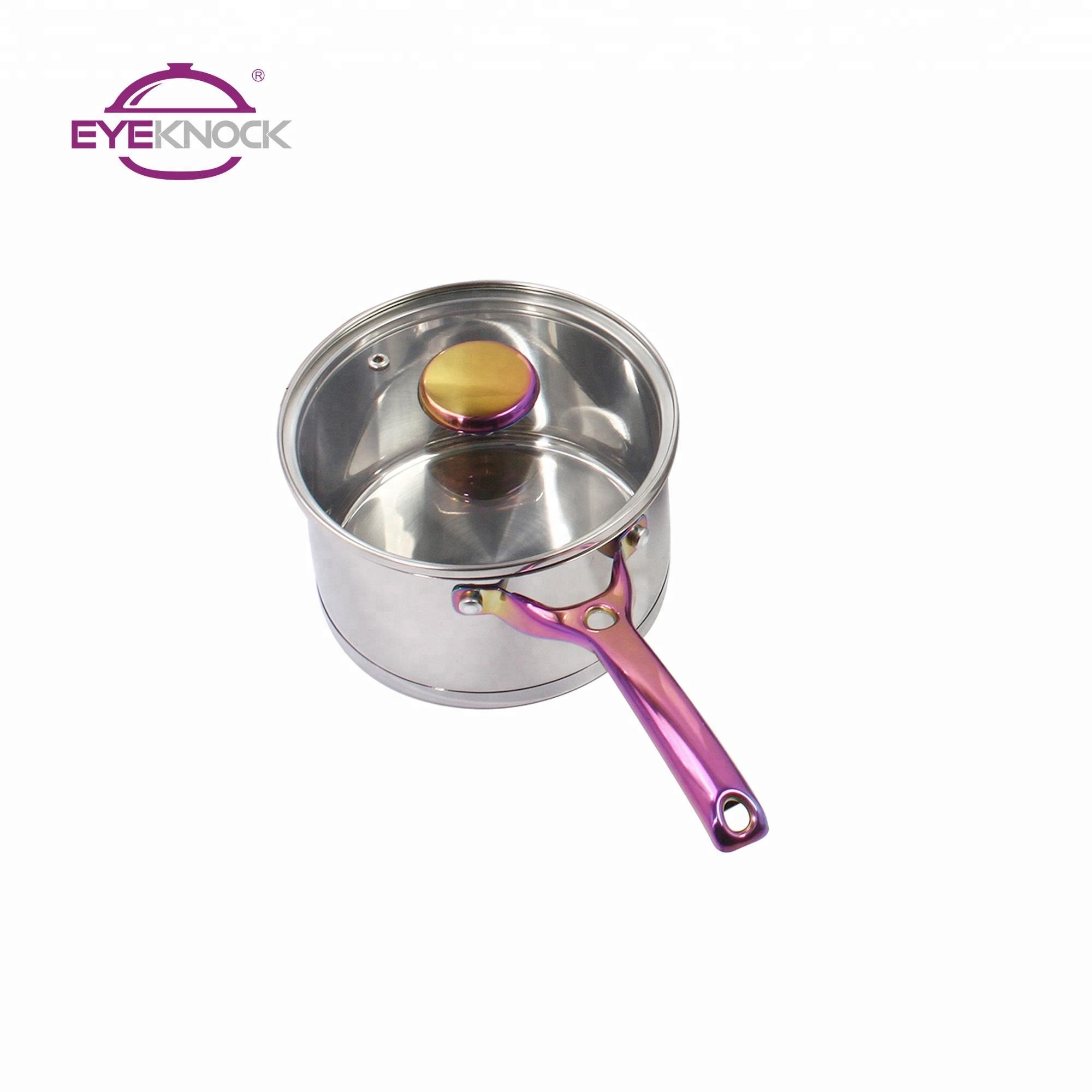 Hot sale 18 10 stainless steel colorful handle casserole saucepan set straight shape cooking pot induction bottom cookware set