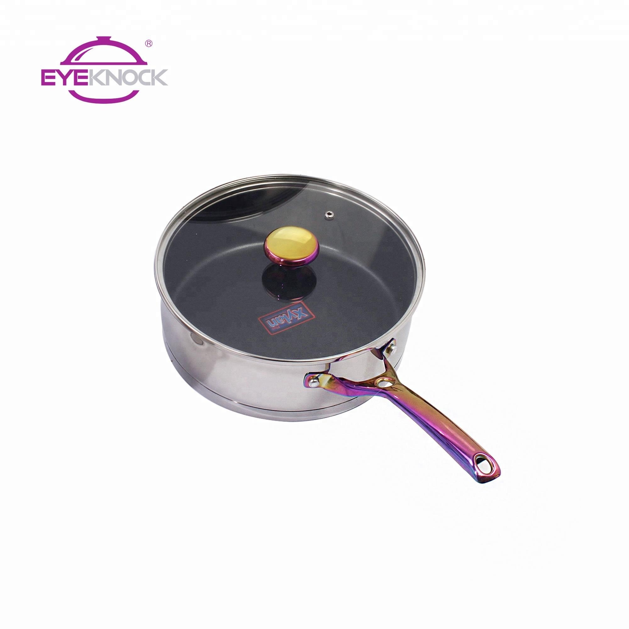 Hot sale 18 10 stainless steel colorful handle casserole saucepan set straight shape cooking pot induction bottom cookware set