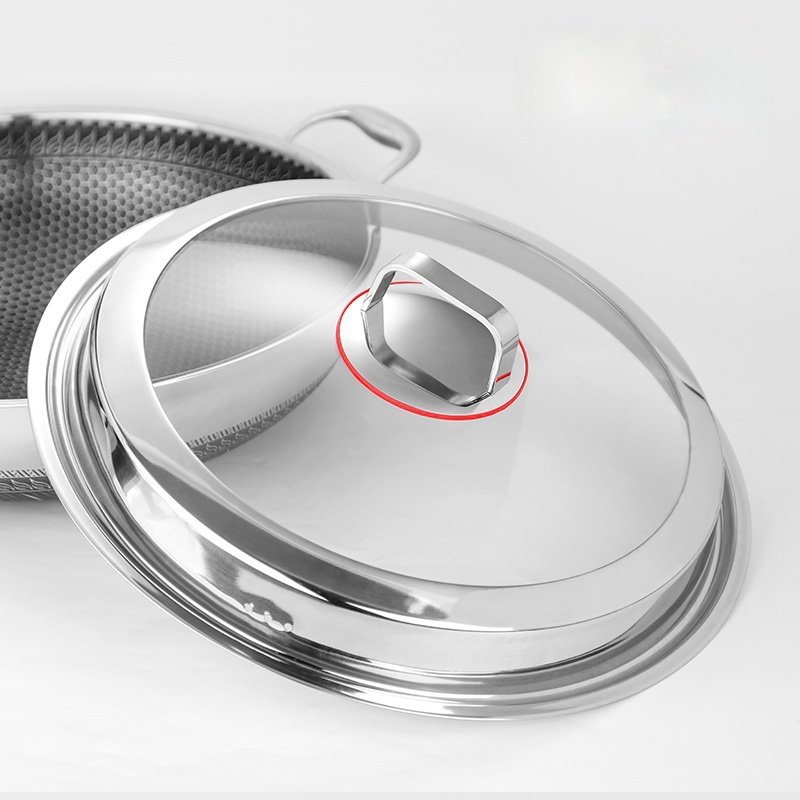 304 Stainless Steel Frying Pan 32cm Honeycomb Nonstick Wok with Double Ears Steel China Wok