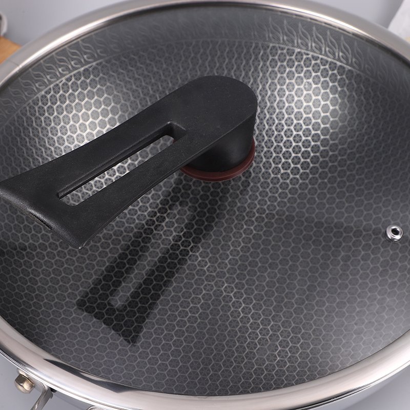 304 Stainless Steel Frying Pan 32cm Honeycomb Nonstick Wok with Double Ears Steel China Wok
