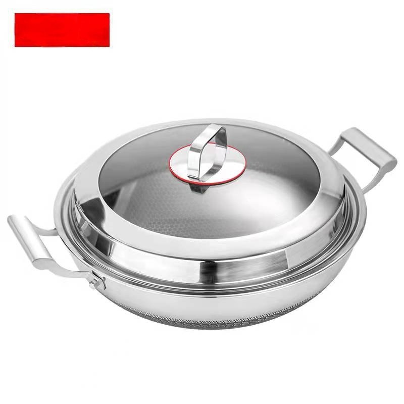 304 Stainless Steel Frying Pan 32cm Honeycomb Nonstick Wok with Double Ears Steel China Wok