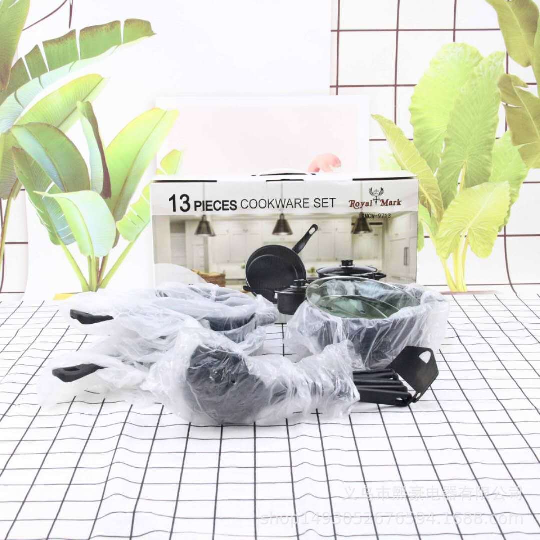 Hot Selling Household Utensils Marble Cookware Kit Luxury Aluminum Cooking Pots And Pans 13 Pcs Non Stick Granite Cookware Set