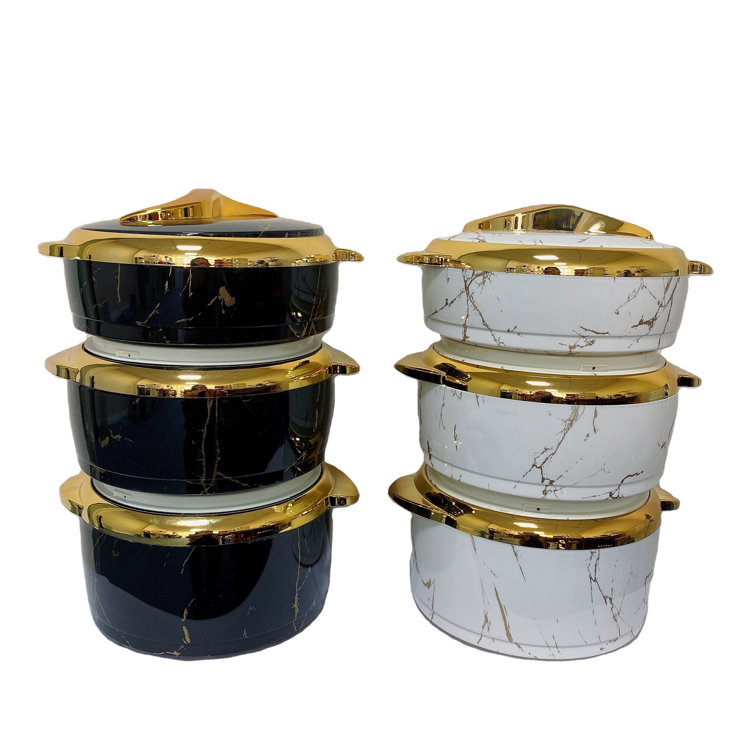Pink painting 3 Pcs set stainless steel insulated food container black color luxury heat preservation food casserole