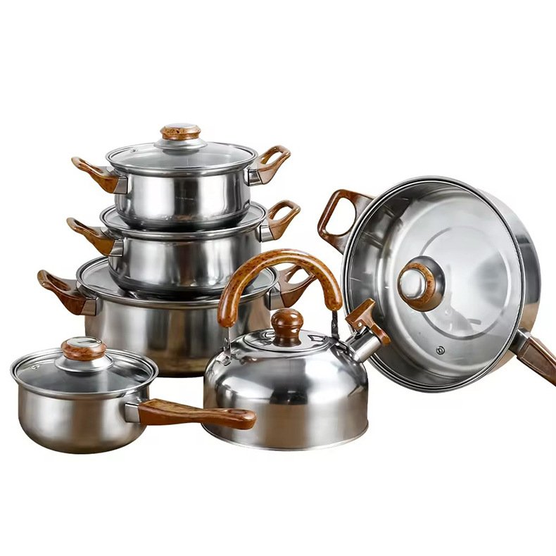 12pcs Cooking Pot Kitchenware Stainless Steel Casserole Nonstick Cookware Set Cooking Pot And Pans Kitchen Utensils Sets