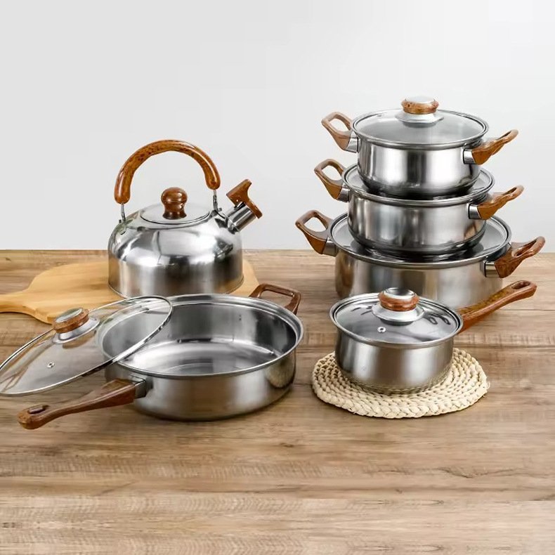 12pcs Cooking Pot Kitchenware Stainless Steel Casserole Nonstick Cookware Set Cooking Pot And Pans Kitchen Utensils Sets