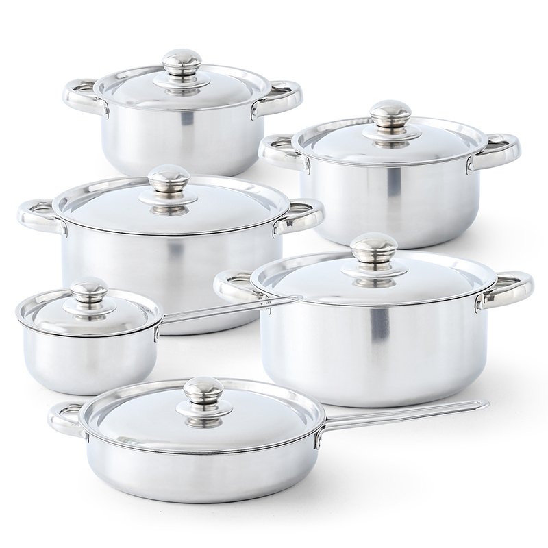 Multifunctional Kitchen Cookware 12-piece set Stir-fry Pan Stainless Steel Pot Soup Cookware set