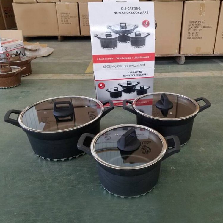 Hot selling Cast Aluminum Cookware Sets Kitchen Pot Cooking Pot Set Marble Non-Stick Coating