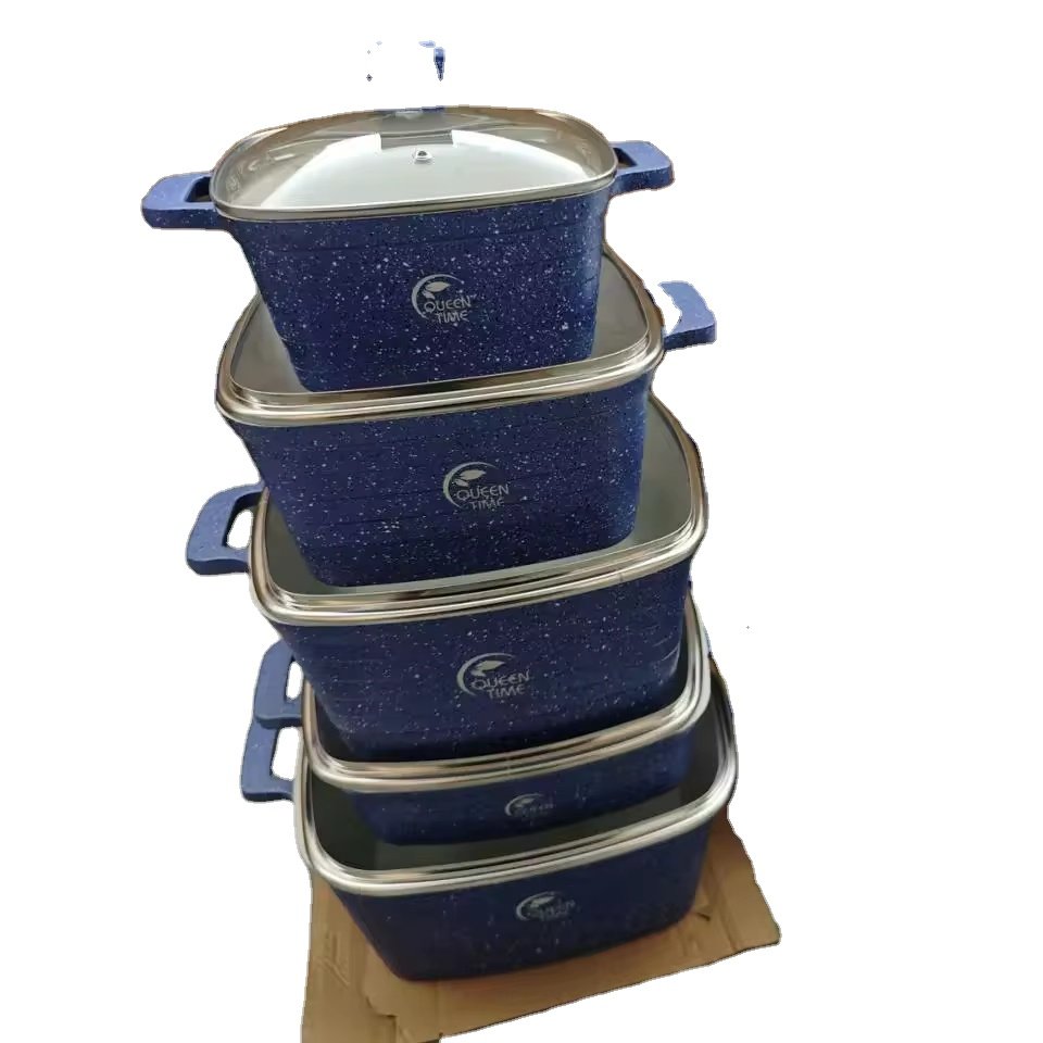 Factory Stock 10 pieces Cooking Pot Set Cookware Granite Soup & Stock Pans Cookware Set Casserole 20cm 24cm 28cm