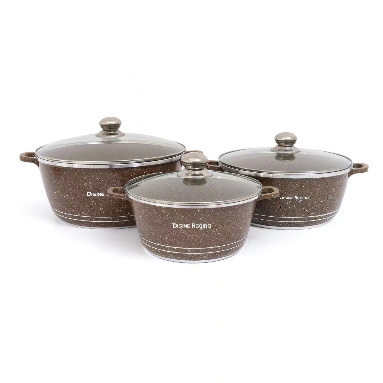 Non-Stick Coating Cooking Surface 6pieces Pots Sets Cooking Cookware Glam Aluminium Granite Cookware Set 20cm 24cm 28cm