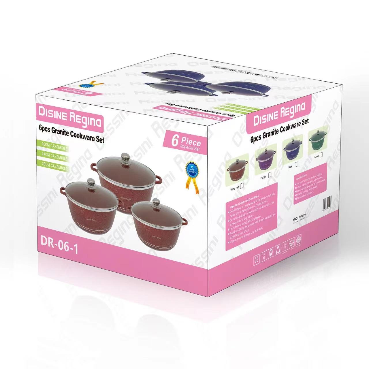 Non-Stick Coating Cooking Surface 6pieces Pots Sets Cooking Cookware Glam Aluminium Granite Cookware Set 20cm 24cm 28cm