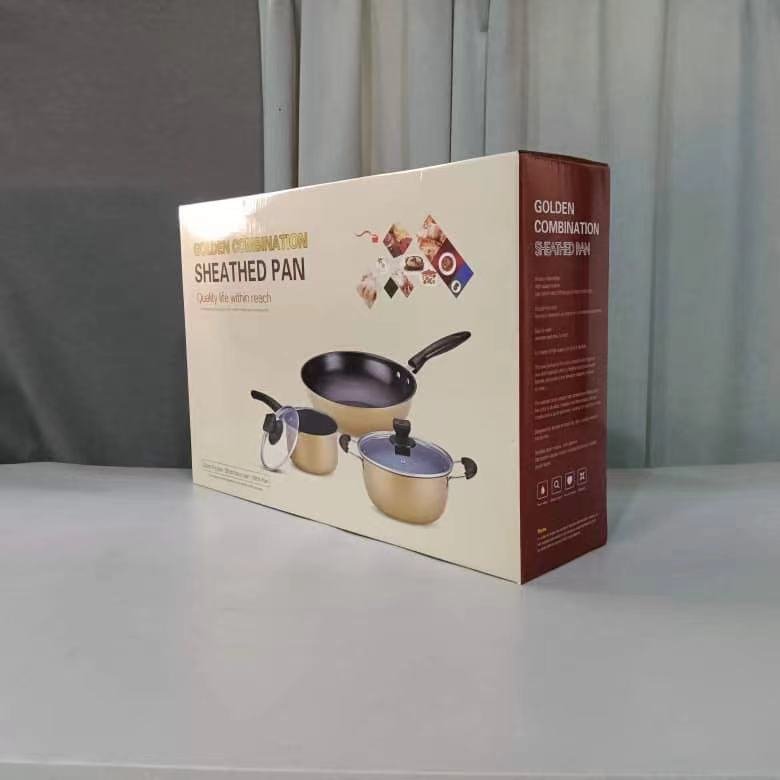 Best Selling Cookware Set Sustainable 3pcs 16/22/32cm frying pan cooking pot fry soup iron sheathed pan