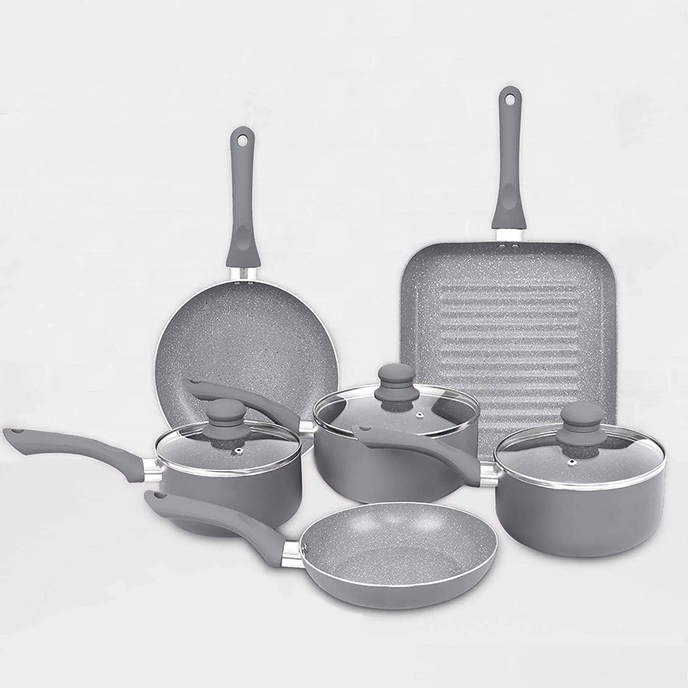 9pcs aluminium cooking Pots and Pans kitchenware Set nonstick marble stone coated induction bottom cookware sets