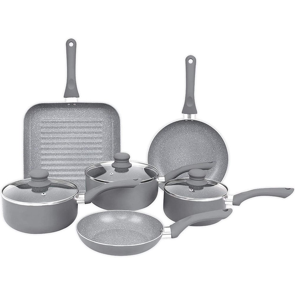 9pcs aluminium cooking Pots and Pans kitchenware Set nonstick marble stone coated induction bottom cookware sets