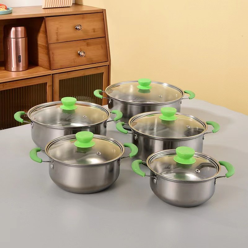 Stocked Stainless Steel Soup Pot Cookware 10pcs Cookware Set Wholesale