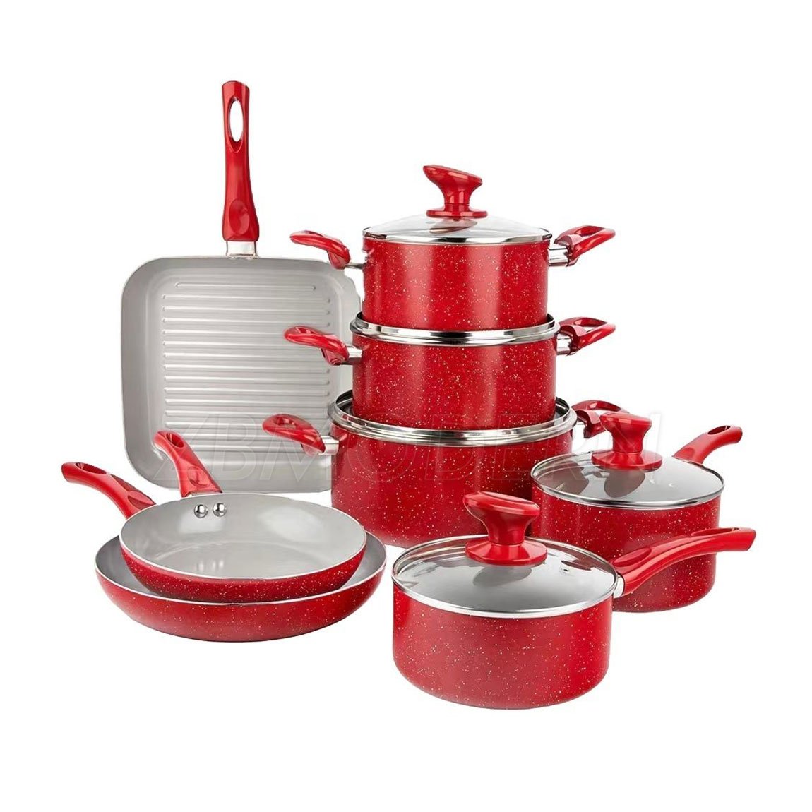 Cookware Set Non Stick Frying Pan Aluminum Cooking Pots and Pans Set Hot Selling Granite Household Utensils Marble 13 Pcs Metal
