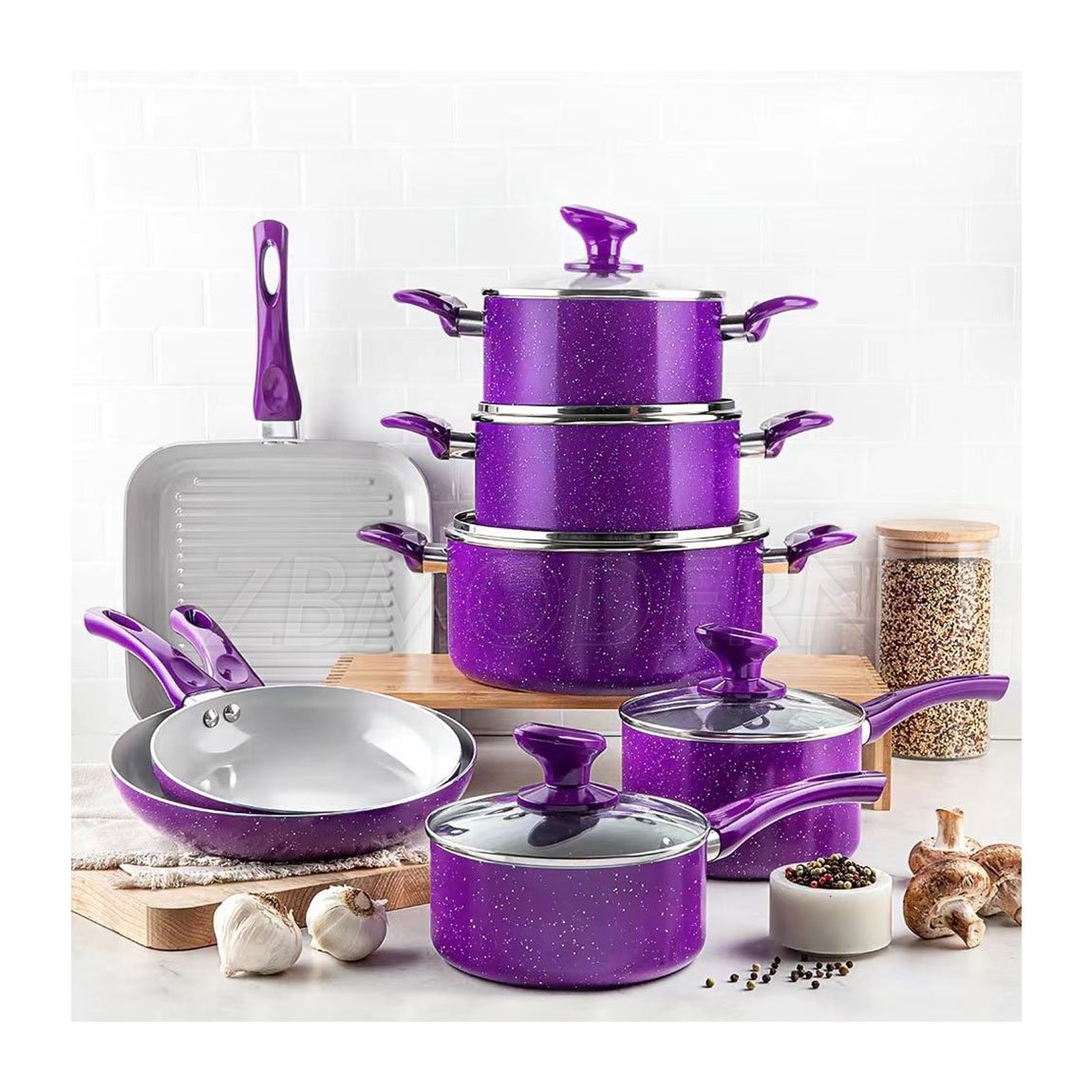 Cookware Set Non Stick Frying Pan Aluminum Cooking Pots and Pans Set Hot Selling Granite Household Utensils Marble 13 Pcs Metal