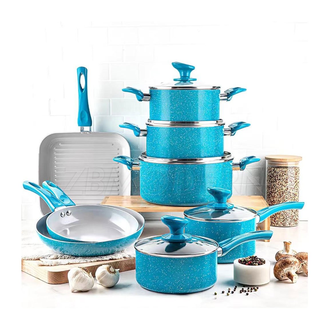 Cookware Set Non Stick Frying Pan Aluminum Cooking Pots and Pans Set Hot Selling Granite Household Utensils Marble 13 Pcs Metal