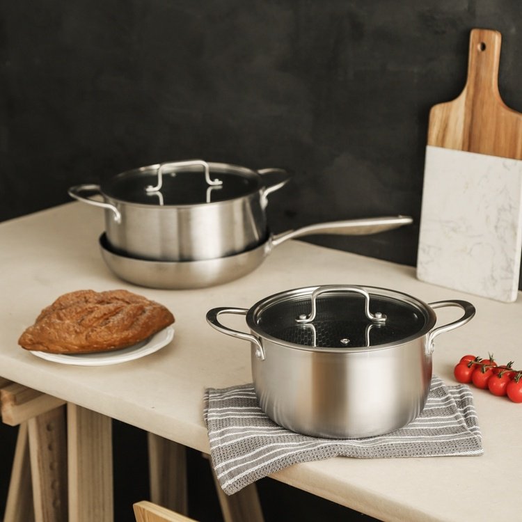 OEM/ODM Modern Kitchen 3-ply Stainless Steel Casserole Sets of Pan Cooking Pots And Pans Non Stick Cookware Set