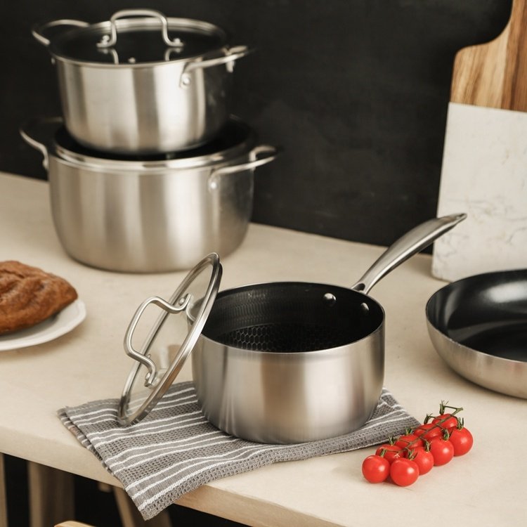 OEM/ODM Modern Kitchen 3-ply Stainless Steel Casserole Sets of Pan Cooking Pots And Pans Non Stick Cookware Set