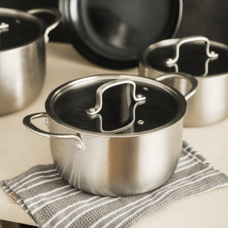 OEM/ODM Modern Kitchen 3-ply Stainless Steel Casserole Sets of Pan Cooking Pots And Pans Non Stick Cookware Set