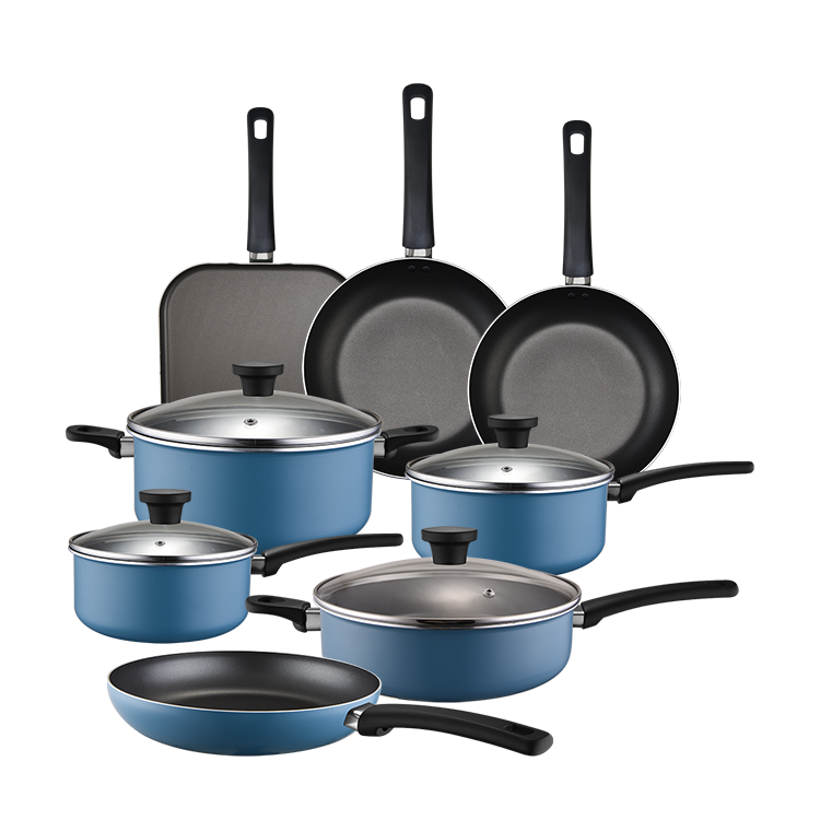 Cookware Sets 12 Pcs Blue Cooking Pot Kitchen Nonstick Frying Pan Cook Ware Set Non Stick Cookware