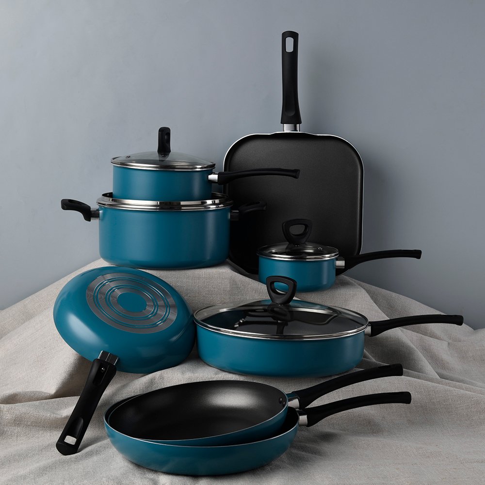 Cookware Sets 12 Pcs Blue Cooking Pot Kitchen Nonstick Frying Pan Cook Ware Set Non Stick Cookware