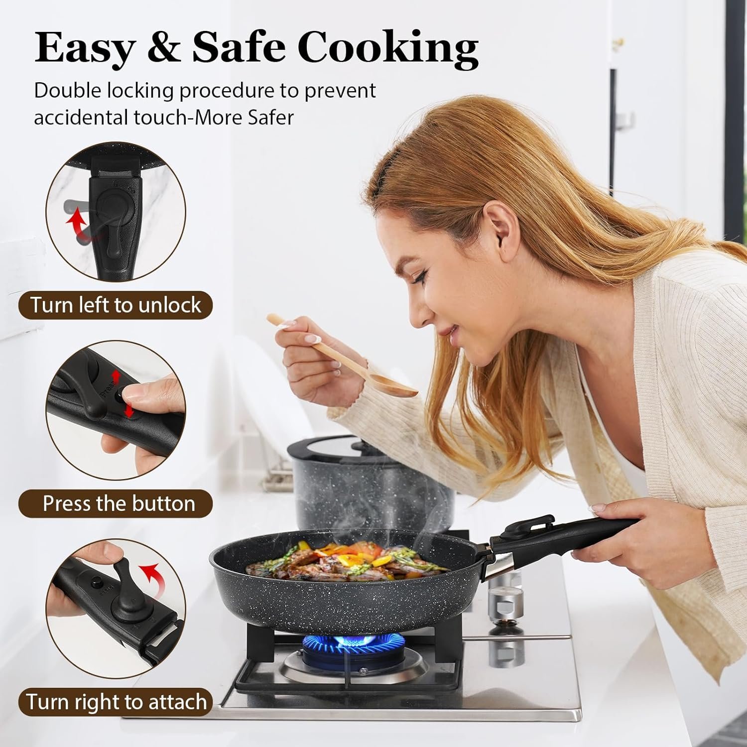 Custom OEM ODM Iron Aluminized Steel Sheet Kitchen Cookware Detachable Handle Non Stick Cookware Set