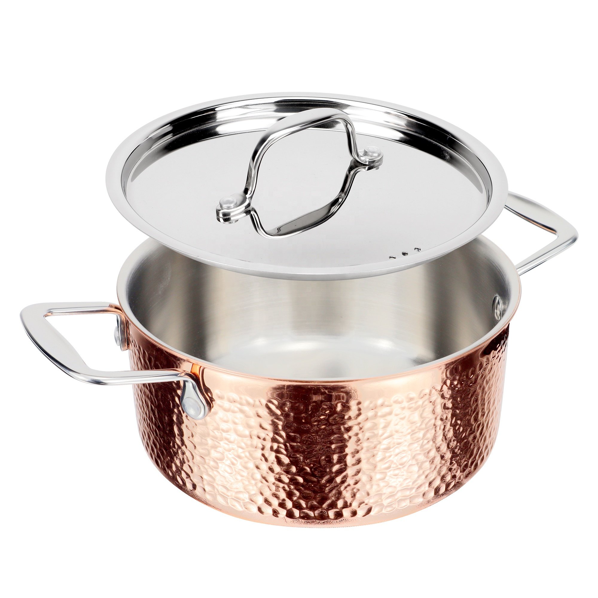 High Quality Tri-ply Copper Cooking Pot And Pan Stainless Steel Cookware Set With Hammer Design