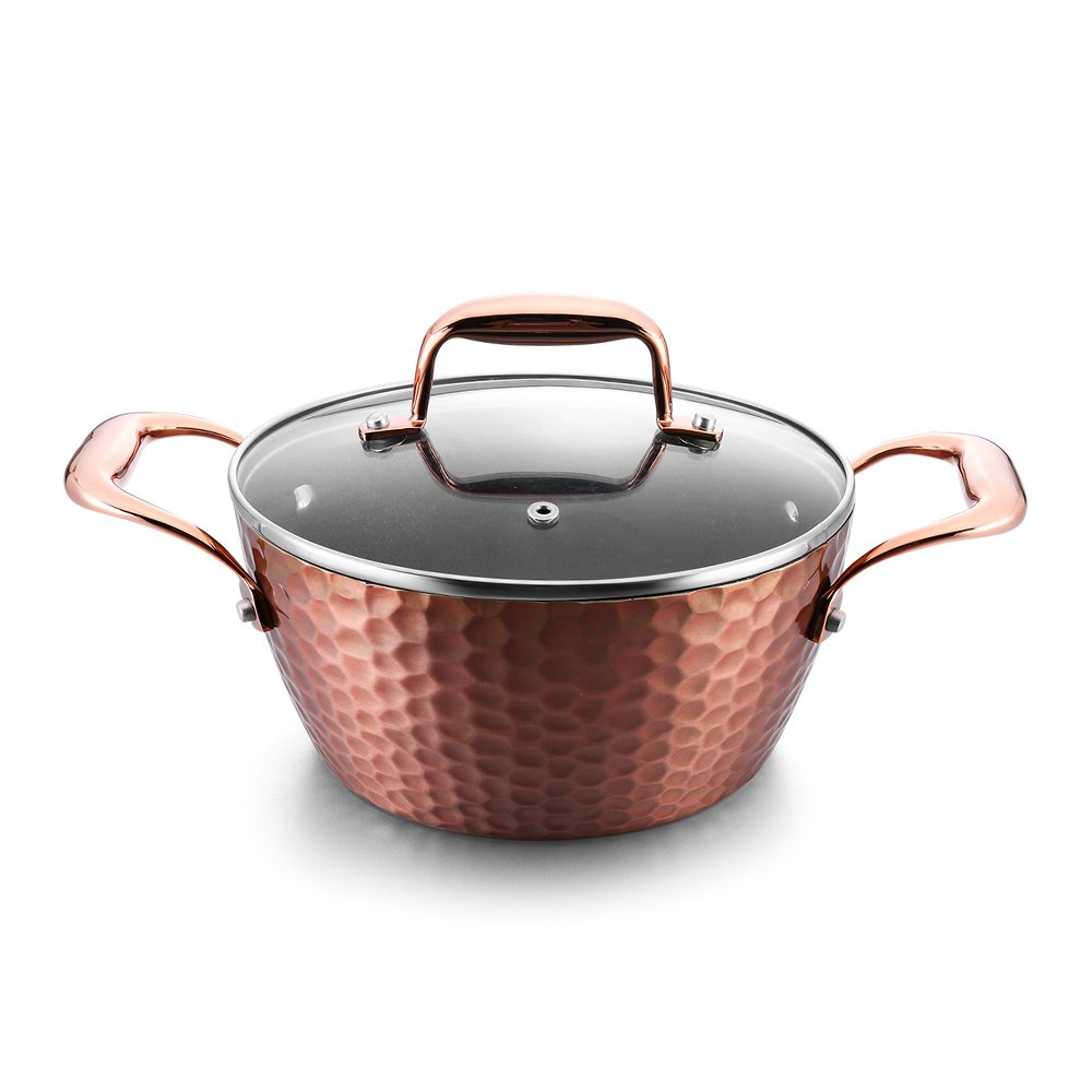 Aluminum hammered effect non stick cookware set