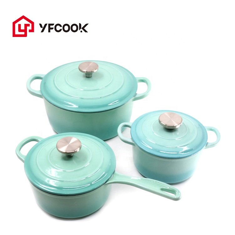 Popular High Quality Cooking Food Pots Set Nonstick Enamel Cast Iron 6pcs Cookware Sets Casserole Pots