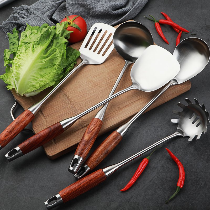 304 Stainless Steel Kitchen Cooking Utensils with Wood Handle Wholesale Cookware Sets