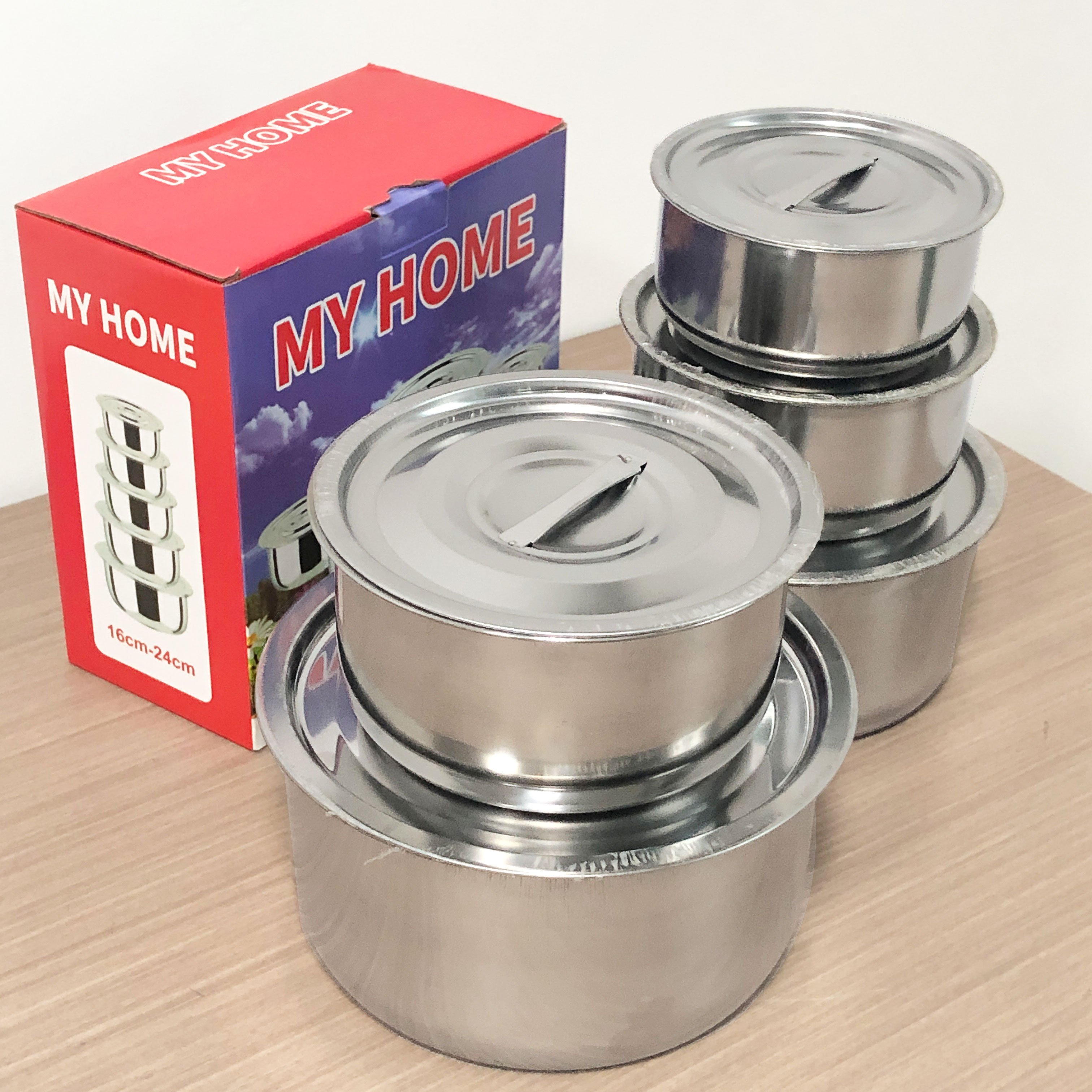 Wholesale 5 PCS Stainless Steel Pot Cookware Set Kitchen Utensils Bowl Cooking Pots Food Storage Container Soup Stock Pots