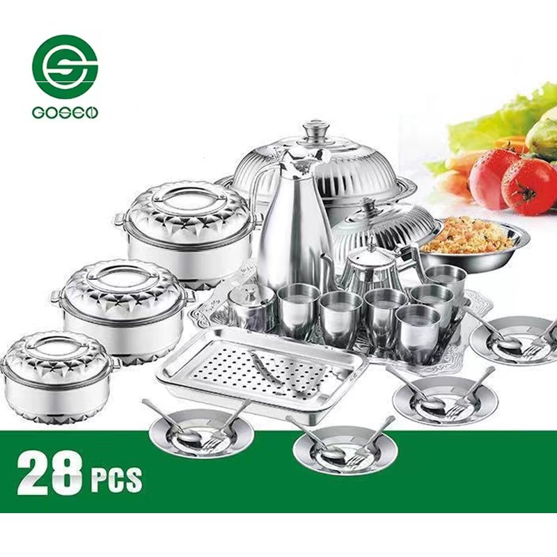 28 PCS Family Use Stainless Steel 410 Cookware Set 21pcs Kitchen Cooking Pot and Water Kettle Dinnerware Pots Cookware Sets