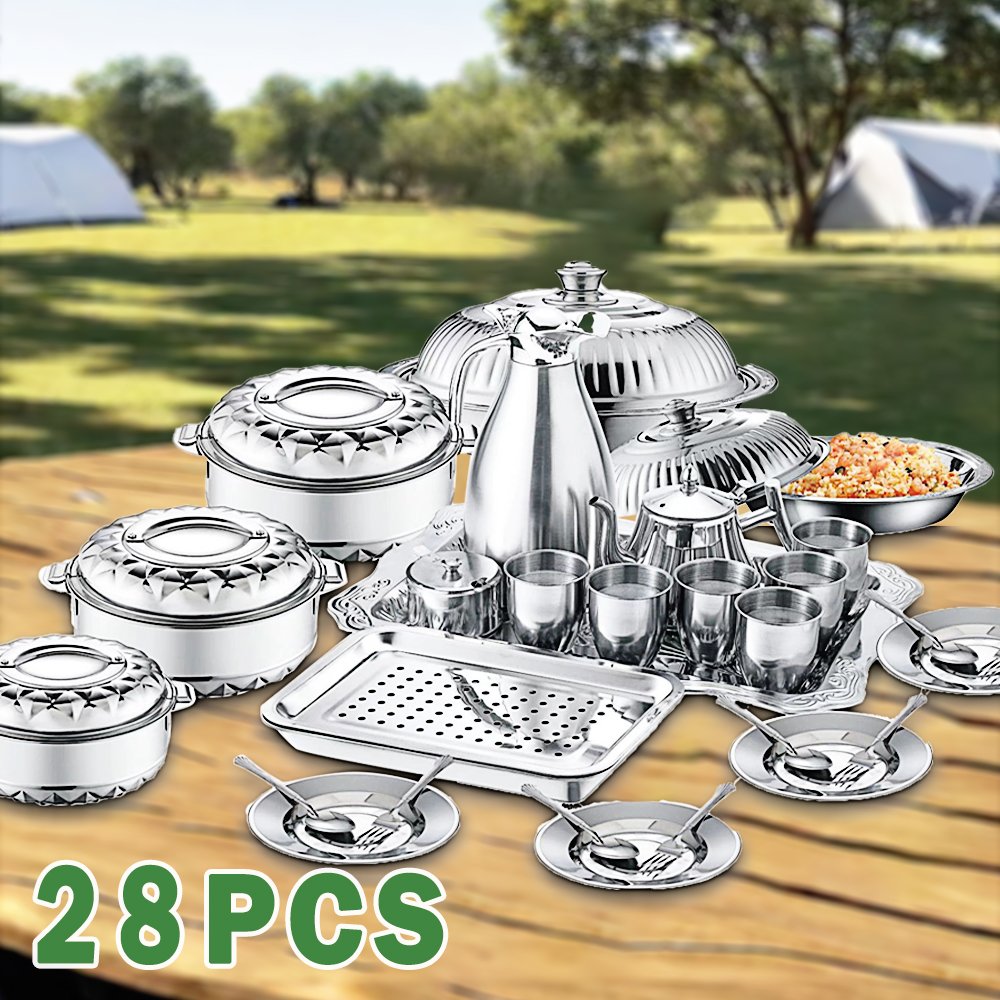 28 PCS Family Use Stainless Steel 410 Cookware Set 21pcs Kitchen Cooking Pot and Water Kettle Dinnerware Pots Cookware Sets