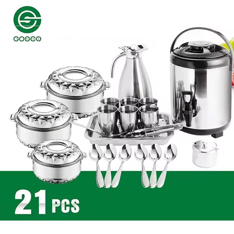 28 PCS Family Use Stainless Steel 410 Cookware Set 21pcs Kitchen Cooking Pot and Water Kettle Dinnerware Pots Cookware Sets